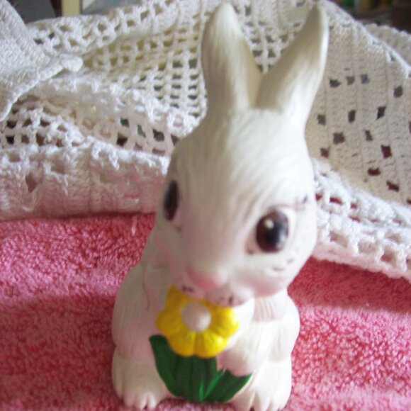 Hand Painted Ceramic Bunny Rabbit Figurine- 3.25" -Easter Bunny Home Decor - Picture 2 of 6